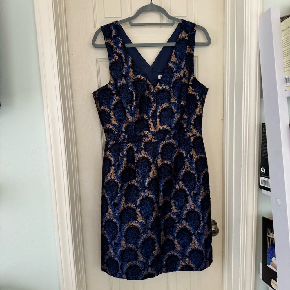 J Crew Elegant Navy and Gold Dress